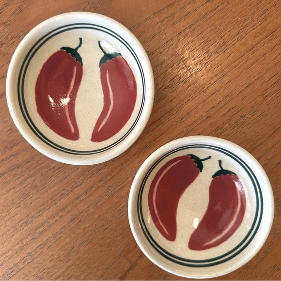 TWO Handcrafted Studio Pottery Bowls Chili Pepper signed JEM Jerome AZ 2019 4” - Picture 1 of 10